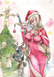 Rule 34 | 1girl, blonde hair, breasts, christmas, christmas tree, goblin slayer!, hat, highres, large breasts, long hair, santa hat, sword maiden