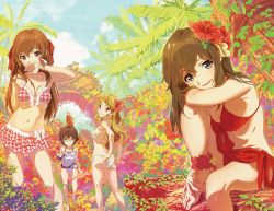 Rule 34 | 10s, 4girls, adjusting clothes, adjusting swimsuit, ass, barefoot, bikini, bird, blonde hair, blue eyes, book, brown hair, chikaoka sunao, feet, flower, frills, glasses, hair flower, hair ornament, hair ribbon, hand on own face, hands on feet, hibiscus, holding, holding book, long hair, looking at viewer, multiple girls, official art, ooishi hina, parrot, red eyes, ribbon, sarong, shimada mayu, short hair, swimsuit, tateishi aoka, toes, wake up girls!, wake up girls! stage no tenshi, yellow eyes