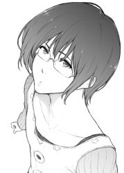 Rule 34 | 10s, 1boy, androgynous, expressionless, eyelashes, gamigamimissile, glasses, gowther, greyscale, looking at viewer, male focus, monochrome, nanatsu no taizai, shirt, short hair, simple background, solo, standing, white background