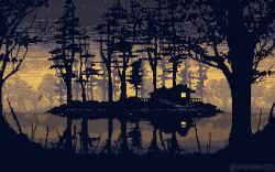Rule 34 | anas abdin, animated, dusk, falling leaves, forest, house, lake, leaf, looping animation, nature, no humans, original, pixel art, scenery, tagme, video