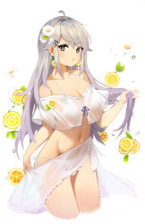 Rule 34 | 1girl, absurdres, ahoge, bad id, bad pixiv id, bare shoulders, bikini, breasts, cleavage, commentary request, cropped legs, grey eyes, groin, highres, long hair, looking at viewer, navel, off-shoulder bikini, off shoulder, original, sarong, side-tie bikini bottom, silver hair, simple background, solo, standing, stomach, swimsuit, thighs, white background, white bikini, yushan liang sheng