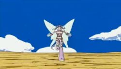 Rule 34 | 00s, 1girl, animated, animated gif, boots, breasts, digimon, digimon frontier, facial mark, fairimon, fairy, fairy wings, female focus, fighting, flying, garter belt, gauntlets, hair flip, hip attack, jumping, legs, light purple hair, long hair, monster, panties, running, shoulder pads, sky, thigh boots, thighhighs, underwear, visor, wings, woodmon