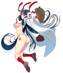 Rule 34 | 1girl, ass, bikini, bikini top only, black hair, blunt bangs, blush, breasts, brown footwear, dual wielding, folding fan, from side, full body, fundoshi, groin, hair ornament, hair ribbon, hand fan, highres, holding, holding fan, japanese clothes, kouno (masao), long hair, long sleeves, looking away, medium breasts, micro bikini, micro bikini top, miko, original, panties, red bikini, red eyes, red ribbon, red socks, revealing clothes, ribbon, shiny skin, shoes, simple background, socks, solo, swimsuit, underboob, underwear, very long hair, white background, white panties, wide sleeves