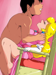 Rule 34 | 1boy, 1girl, barefoot, blonde hair, clothed female nude male, clothed sex, elbow gloves, closed eyes, gloves, happy sex, hetero, mario (series), nude, old school academy, princess peach, sex, super mario bros. 1, sweat