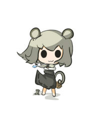 Rule 34 | 1girl, :3, animal ears, bad id, bad pixiv id, basket, black eyes, chibi, crystal, grey hair, jewelry, lowres, mouse (animal), mouse ears, mouse tail, nazrin, pendant, saku (osake love), short hair, smile, solid oval eyes, tail, touhou