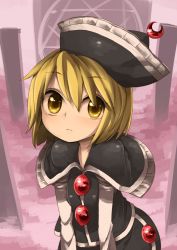 Rule 34 | 1girl, blonde hair, capelet, crescent, harusame (unmei no ikasumi), hat, jpeg artifacts, long sleeves, looking at viewer, lunasa prismriver, shirt, short hair, skirt, skirt set, solo, touhou, upper body, vest, yellow eyes