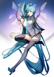 Rule 34 | + +, absurdly long hair, bare shoulders, black footwear, black thighhighs, blue eyes, blue hair, blue necktie, blush, boots, breasts, cleavage, cleavage cutout, closed mouth, clothing cutout, covered navel, crown, full body, hatsune miku, headphones, headset, highres, leotard, long hair, looking at viewer, medium breasts, mini crown, necktie, rumoon, thigh boots, thighhighs, twintails, very long hair, vocaloid, white leotard, white wings, wings