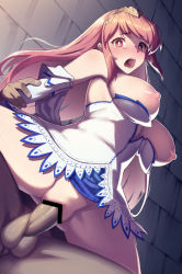Rule 34 | 1boy, 1girl, arriet (shingeki no bahamut), blush, breasts, breasts out, clothed female nude male, clothed sex, dress, elbow gloves, gloves, granblue fantasy, hetero, jonylaser, large breasts, long hair, nipples, nude, open mouth, penis, pussy, red eyes, red hair, sex, sex from behind, shingeki no bahamut, spread legs, tearing up, testicles, thighs, tiara, vaginal, white dress, white gloves