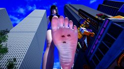 Rule 34 | 1girl, blood, crushing, death, feet, giant, giantess, highres, looking at viewer, sizemage, soles, stomping, trample
