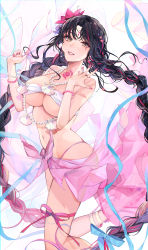 Rule 34 | 1girl, absurdres, bare shoulders, bikini, black hair, blush, bracelet, braid, breasts, chest tattoo, cleavage, facial mark, fate/grand order, fate (series), flower, forehead mark, hair flower, hair ornament, highres, hutuu (1121), jewelry, large breasts, long hair, looking at viewer, multicolored hair, navel, necklace, parted bangs, pearl bracelet, pearl necklace, pink hair, sarong, sessyoin kiara, sessyoin kiara (swimsuit mooncancer), sessyoin kiara (swimsuit mooncancer) (first ascension), shell, shell necklace, smile, solo, streaked hair, swimsuit, tattoo, thighs, twin braids, very long hair, white bikini, yellow eyes