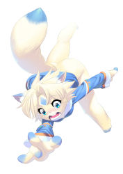 Rule 34 | 1girl, absurdres, animal ears, ass, barefoot, blue eyes, borrowed character, bottomless, feet, furry, furry female, highres, inuki (aruurara), open mouth, original, rule koforia, short hair, simple background, solo, tail, toes, white background