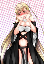 Rule 34 | 1girl, aoshima, blonde hair, blush, breasts squeezed together, breasts, dress, female focus, groin, hands on own cheeks, hands on own face, highres, hijiri byakuren, large breasts, long hair, navel, no panties, revealing clothes, solo, touhou, very long hair, wide sleeves, yellow eyes