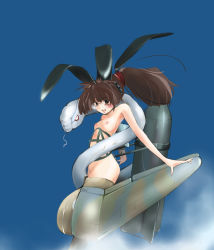 Rule 34 | 1girl, aircraft, airplane, bomb, bomber, brown eyes, brown hair, dive bomber, explosive, flat chest, glasses, junkers ju 87, mecha musume, military, military vehicle, nano (nanosize), nipples, nose art, nude, open mouth, original, propeller, smile, snake, solo, white snake, world war ii