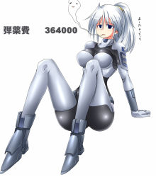Rule 34 | 1girl, armored core, armored core: for answer, armored core 4, ass, ay pool, breasts, empty eyes, female focus, full body, ment, simple background, sitting, smoke, solo, translation request, white background