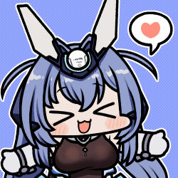 Rule 34 | 1girl, :3, azur lane, blue background, blue hair, blush, breasts, chibi, closed eyes, gloves, jazz jack, large breasts, long hair, lowres, new jersey (azur lane), open mouth, smile