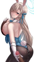 Rule 34 | absurdres, asuna (blue archive), blue archive, breast press, breasts, censored, chien zero, covering breasts, covering privates, cum, cum in ass, cum on ass, detached collar, gloved handjob, handjob, highres, large breasts, leotard, nipples, penis, playboy bunny, smile
