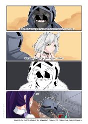 Rule 34 | 1boy, 2girls, 4koma, absurdres, animal ears, arknights, cat ears, comic, crying, doctor, doctor (arknights), drunk, english text, highres, husband and wife, jill stingray, kal&#039;tsit (arknights), tolkien&#039;s legendarium, multiple girls, nez-3, parody, speech bubble, sweatdrop, the lord of the rings, va-11 hall-a