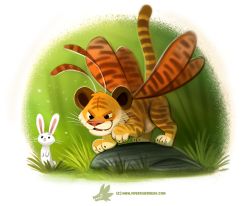 Rule 34 | animal, antennae, black eyes, bug, rabbit, bush, claws, closed mouth, creature, cryptid creations, evil smile, fang, full body, grass, bug, insect wings, moth, no humans, plant, pun, rock, simple background, smile, stone, teeth, tiger, watermark, web address, whiskers, white background, wings