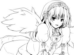 Rule 34 | 00s, 1girl, akina (schism), bad id, bad pixiv id, greyscale, highres, lineart, long hair, monochrome, rozen maiden, solo, suigintou, transparent background, wings