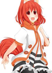 Rule 34 | 1girl, :d, animal ears, collar, animal collar, dog ears, dog tail, frills, highres, hood, hoodie, maguro-dama, md5 mismatch, open mouth, original, red eyes, red hair, resized, short hair, short sleeves, smile, solo, tail, thighhighs, zipper