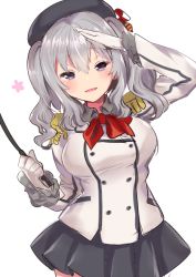 Rule 34 | 10s, 1girl, blue eyes, breasts, female focus, gloves, hat, ichihaya, kantai collection, kashima (kancolle), large breasts, long hair, military, military uniform, miniskirt, pointer, silver hair, skirt, smile, solo, twintails, uniform, wavy hair
