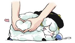 Rule 34 | :3, animalization, blush, bow, disembodied hand, hat, hat bow, heart, komeiji koishi, negi (kyouki-beya), sheep, simple background, sleeping, touhou, white background