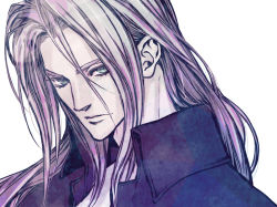 Rule 34 | 1boy, bishounen, black jacket, closed mouth, final fantasy, final fantasy vii, final fantasy vii remake, grey hair, hair behind ear, high collar, highres, jacket, long bangs, long hair, looking at viewer, male focus, open collar, parted bangs, sephiroth, slit pupils, solo, upper body, white background, yui (nightflight)