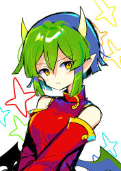 Rule 34 | 1girl, absurdres, breasts, brown eyes, china dress, chinese clothes, closed mouth, detached sleeves, draco centauros, dragon girl, dragon horns, dragon wings, dress, green hair, highres, horns, large breasts, looking at viewer, offbeat, pointy ears, puyopuyo, red dress, sketch, solo, upper body, wings