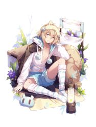 Rule 34 | 1boy, androgynous, blonde hair, blue eyes, blush, escargot (food fantasy), eye mask, food fantasy, full body, highres, looking at viewer, official art, pajamas, pale skin, second-party source, sleep mask, solo, transparent background, trap