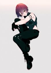 Rule 34 | 1girl, absurdres, bare shoulders, boots, fingerless gloves, ghost in the shell, gloves, highres, kusanagi motoko, looking at viewer, purple hair, shiomi (lowrise), short hair, sleeveless, solo