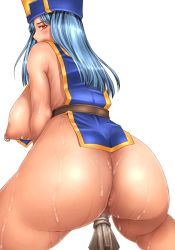 Rule 34 | animated, animated gif, anus, ass, ass shake, blue hair, blush, breasts, chunsoft, cum, cum on ass, cum on body, cum on breasts, cum on lower body, cum on upper body, dragon quest, dragon quest iii, enix, grinding, hat, huge ass, large breasts, looking back, nipple piercing, nipple rings, nipples, piercing, priest (dq3), red eyes, sakuradou, sweat, thighs, uncensored, weapon