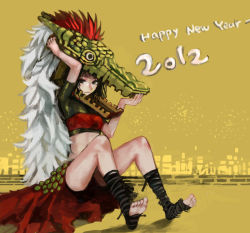 Rule 34 | 10s, 2012, bad id, bad pixiv id, black hair, canking, dragon, mask, midriff, solo, wrappings