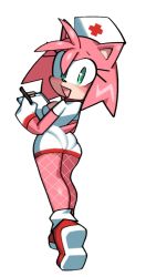 Rule 34 | amy rose, ass, furry, green eyes, hat, looking back, nurse, nurse cap, sega, sonic (series), sonic (series), transparent background