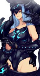Rule 34 | 1girl, armor, breasts, herald (xenoblade), highres, long hair, looking at viewer, monster girl, negresco, nintendo, simple background, solo, white background, white hair, xenoblade chronicles (series), xenoblade chronicles 2