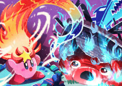 Rule 34 | absurdres, blue fire, blush stickers, colored skin, copy ability, dragon, fire, giant flotzo, highres, kirby, kirby&#039;s return to dream land, kirby (series), monster flame, nintendo, no humans, open mouth, pink skin, shipwreck, star (symbol), tentacles, watawata22