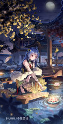 Rule 34 | 1girl, architecture, bili girl 22, bilibili, black footwear, blush, china dress, chinese clothes, commentary request, detached sleeves, dress, east asian architecture, egasumi, fireflies, flower, fur shawl, ginkgo tree, ginkgo leaf, gradient dress, gradient sleeves, hair ornament, hand fan, high heels, highres, holding, holding fan, kneeling, koi, leaf, leaf hair ornament, lily pad, lipstick, lotus, makeup, paper fan, pond, sannio, see-through, see-through sleeves, shawl, solo, uchiwa