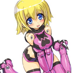Rule 34 | 10s, 1girl, artille, bad id, bad pixiv id, blonde hair, blue eyes, breasts squeezed together, breasts, busou shinki, dd (ijigendd), doll joints, joints, large breasts, mecha musume, short hair, solo, thighhighs