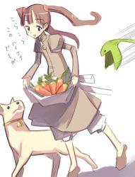 Rule 34 | 1girl, bird, carrot, dog, original, solo, standing, twintails