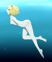 Rule 34 | 1girl, alice margatroid, barefoot, blonde hair, blue eyes, breasts, feet, female focus, freediving, from side, hairband, highres, nipples, nude, nudist, open mouth, short hair, skinny dipping, small breasts, solo, swimming, touhou, ume (noraneko), underwater, zenra