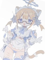 Rule 34 | 1girl, @ @, ahoge, angel, angel wings, animal ears, apron, arm warmers, ascot, blue ascot, blue eyes, blue panties, blue skirt, blue thighhighs, cat ears, cat girl, cat tail, cowboy shot, crop top, cropped shirt, cuts, daizu (melon-lemon), detached wings, drooling, egg vibrator, glasses, hair ornament, hairclip, halo, holding, injury, looking at viewer, maid headdress, open mouth, orange hair, original, panties, puffy short sleeves, puffy sleeves, remote control vibrator, ribbon, self-harm, semi-rimless eyewear, sex toy, short sleeves, short twintails, side-tie panties, sidelocks, simple background, skirt, solo, spike ball, spike ball hair ornament, standing, string panties, sweat, tail, tail ornament, tail ribbon, thighhighs, twintails, under-rim eyewear, underwear, vibrator, vibrator under clothes, vibrator under panties, waist apron, white apron, white background, wings