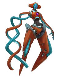 Rule 34 | alien, black sclera, colored sclera, creatures (company), deoxys, floating, full body, game freak, gen 3 pokemon, gifer art, highres, joints, looking at viewer, mecha, mecha focus, mechanical tentacles, mechanization, mythical pokemon, nintendo, no humans, pokemon, pokemon (creature), robot, robot joints, science fiction, simple background, solo, tentacles, white background, white eyes, wide hips