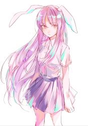 Rule 34 | 1girl, animal ears, asawa (dm owr), bad id, bad twitter id, breasts, collared shirt, cowboy shot, expressionless, long hair, pink hair, rabbit ears, red eyes, reisen udongein inaba, shirt, sketch, skirt, solo, touhou, white background