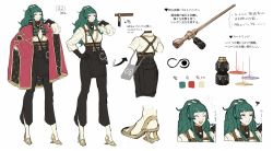 Rule 34 | 1girl, character sheet, closed mouth, color guide, green hair, hair ornament, kngegt, long hair, multiple views, open mouth, pixiv fantasia, pixiv fantasia last saga, ponytail, white background