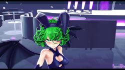 Rule 34 | 1girl, 3d, alternate costume, animal ears, animated, artist request, ass shake, audible music, bare legs, bat wings, black dress, black panties, breasts, cleavage cutout, clothing cutout, curly hair, curvy, dancing, dress, fake animal ears, fake wings, from side, full body, green eyes, green hair, heart, high heels, highres, jiggle, lingerie, long sleeves, matching hair/eyes, mikumikudance (medium), navel, one-punch man, panties, rabbit ears, shiny skin, skin tight, small breasts, solo, sound, tatsumaki, thighs, thong, underwear, video, wide hips, wings