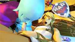 Rule 34 | 1boy, 1girl, 3d, animated, animated gif, blonde hair, blue eyes, blue skin, cape, colored skin, empty eyes, fellatio, fi (zelda), hetero, hyrule warriors, instrument, link, lowres, mask, nintendo, ocarina, oral, shield, sword, the legend of zelda, the legend of zelda: majora&#039;s mask, the legend of zelda: skyward sword, timpossible, uncensored, weapon