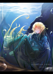 Rule 34 | 10s, 1girl, aldnoah.zero, asseylum vers allusia, blonde hair, bodysuit, closed eyes, letterboxed, long hair, own hands clasped, own hands together, terric, underwater