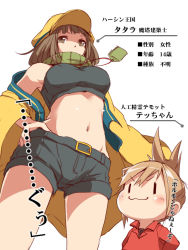 Rule 34 | 2girls, artist self-insert, bare shoulders, boss (ole tower), cabbie hat, character request, cross, hat, mataichi mataro, multiple girls, ole tower, scarf, short hair, translation request