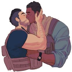 Rule 34 | 2boys, arm hair, bara, beard stubble, biceps, black hair, blush, bulletproof vest, call of duty, call of duty: modern warfare 2, chrizz (quozacchi), couple, cropped torso, dark-skinned male, dark skin, facial hair, from side, gaz (call of duty 4), hand on another&#039;s face, highres, interracial, male focus, mature male, multiple boys, muscular, muscular male, mustache stubble, short hair, soap (modern warfare 2), sparse stubble, stubble, thick eyebrows, undercut, yaoi