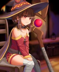 Rule 34 | 1girl, bawnzee, cape, choker, hat, highres, kono subarashii sekai ni shukufuku wo!, light smile, megumin, solo, staff, witch hat