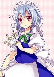 Rule 34 | 1girl, apron, bad id, bad twitter id, between fingers, braid, cowboy shot, holding, holding knife, izayoi sakuya, knife, knives between fingers, looking at viewer, maid apron, maid headdress, neck ribbon, open mouth, outline, puffy sleeves, red eyes, ribbon, short hair, short sleeves, silver hair, sketch, solo, touhou, twin braids, vest, wrist cuffs, yada (xxxadaman)